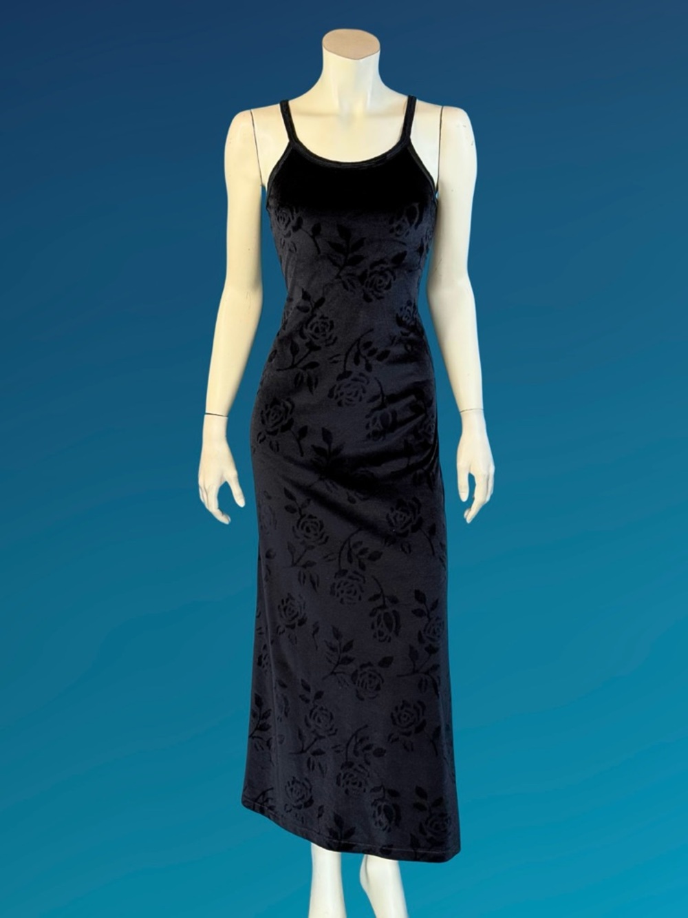 90s Black Floral Velvet Burn Out LE CHATEAU Slip Dress / XS